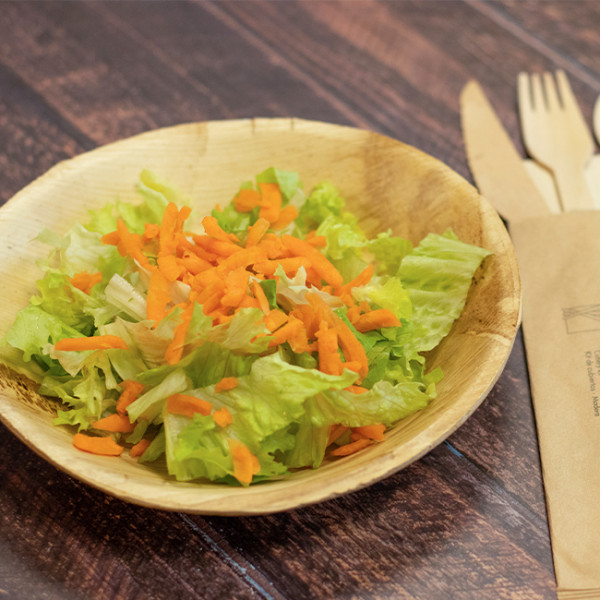 Bol ecológico 500 ml y platos desechables.