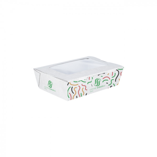 Lata rectangular de cartón personalizada para ensalada con tapa con ventana 700 ml - Impresión en hasta 4 colores