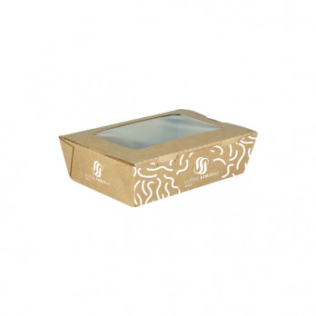 Lata rectangular de cartón personalizada para ensalada con tapa con ventana 900 ml - Impresión en hasta 4 colores