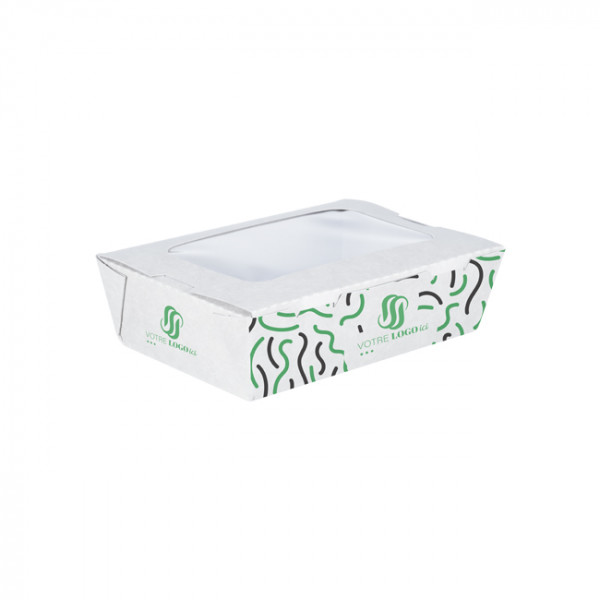 Lata rectangular de cartón personalizada para ensalada con tapa con ventana 1200 ml - Impresión en hasta 4 colores