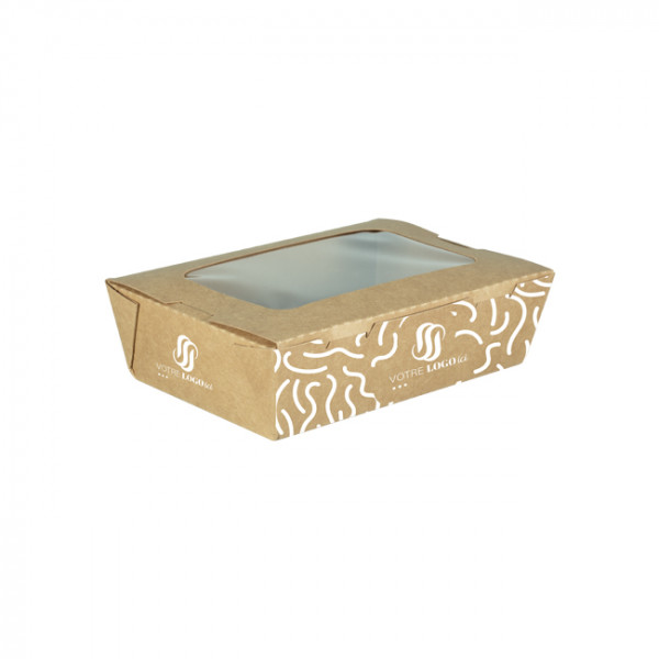 Lata rectangular de cartón personalizada para ensalada con tapa con ventana 1200 ml - Impresión en hasta 4 colores