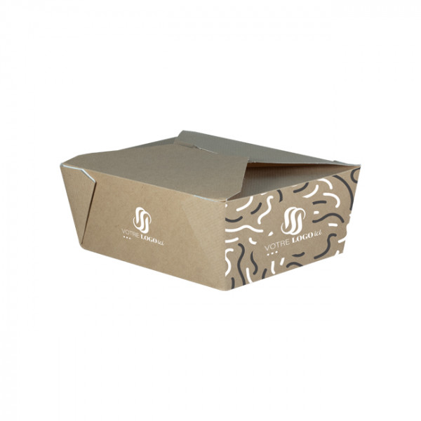 Caja de cartón rectangular personalizada con tapa solapa 1350 ml - Impresión hasta 4 colores - Kraft