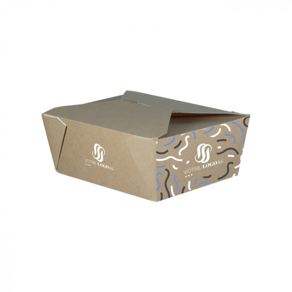 Caja de cartón rectangular personalizada con tapa solapa 1350 ml - Impresión hasta 4 colores - Kraft