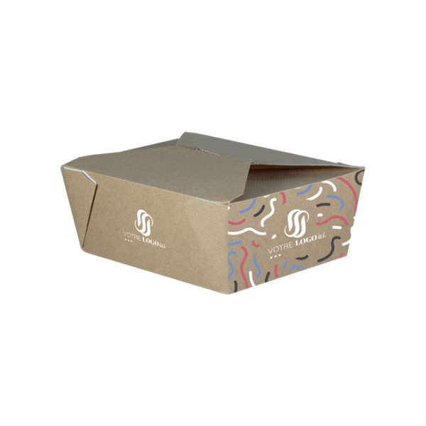 Caja de cartón rectangular personalizada con tapa solapa 1350 ml - Impresión hasta 4 colores - Kraft