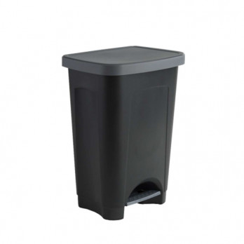 Cubo de pedal 50 L - Plástico negro con tapa gris