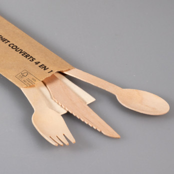 Bolsa de madera para cubiertos 4 en 1