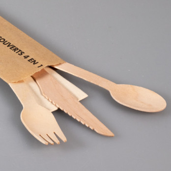 Bolsa de madera para cubiertos 4 en 1
