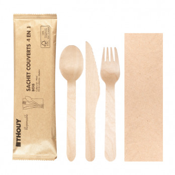 Bolsa de madera para cubiertos 4 en 1
