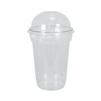 Vaso batidor transparente RPET 55 cL con tapa cúpula perforada