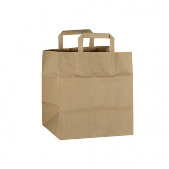 Bolsa de papel kraft con asas planas 26 x 20 / 28 cm