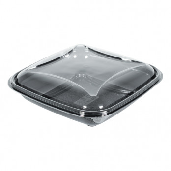 Crudipack Recipiente cuadrado negro para ensalada de 750 ml con tapa de PET