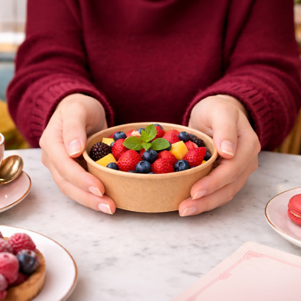 Bol de cartón kraft con tapa para macedonia