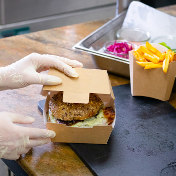 Hamburguesera cuadrada de cartón kraft 14,4 x 13,6 x 9,2 cm