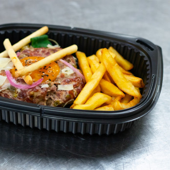 Fiambrera rectangular negra con tapa de PP Cookipack 800 ml