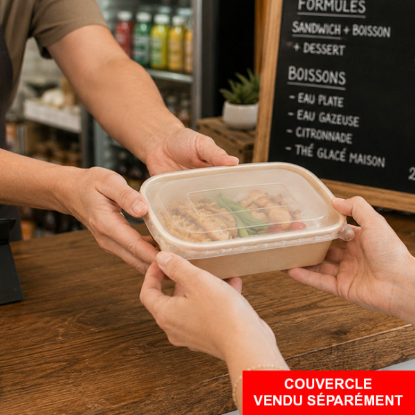 Envasado de alimentos en bandejas de fibra de bambú para comida para llevar