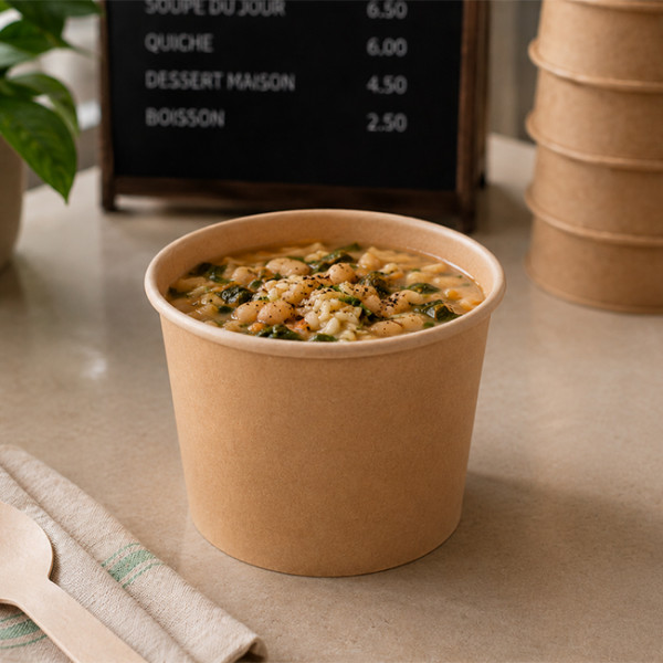 Bote de sopa kraft marrón - envases ecológicos baratos para alimentos