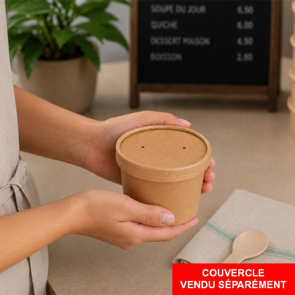 Bote de sopa de cartón kraft marrón con tapa pro envases alimentarios