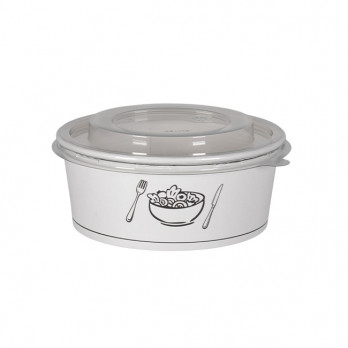 Cuenco de cartón blanco decorado con tapa de PET de 750 ml - Colección de moda
