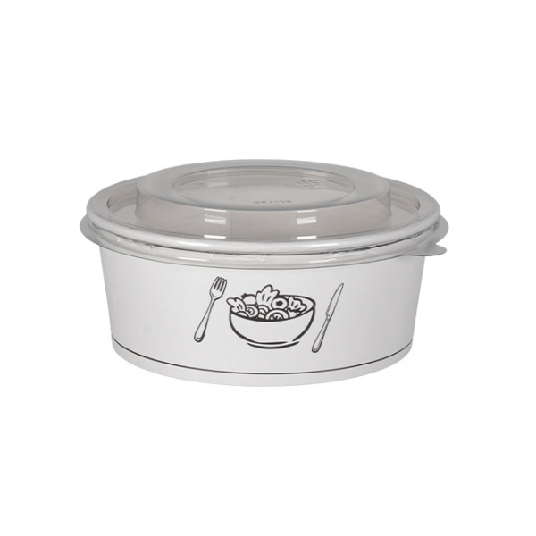 Cuenco de cartón blanco decorado con tapa de PET de 750 ml - Colección de moda