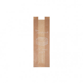 Bolsa de papel kraft decorada para sándwiches con ventana, 10 + 6 x 32 cm - Colección Natural