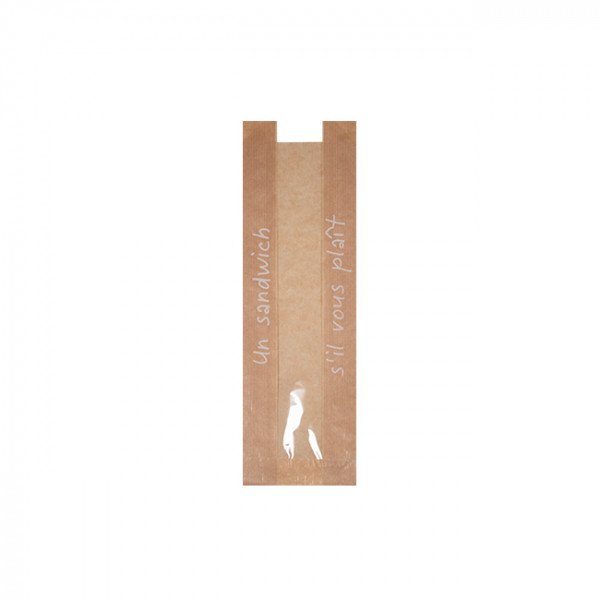 Bolsa de papel kraft decorada para sándwiches con ventana, 10 + 6 x 32 cm - Colección Natural