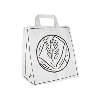 Bolsa de papel blanca decorada con asas planas, 26 + 17 x 28 cm - Colección de moda