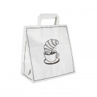 Bolsa de papel blanca decorada con asas planas, 26 + 17 x 28 cm - Colección de moda