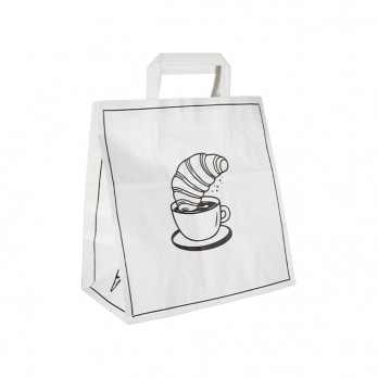 Bolsa de papel blanca decorada con asas planas, 26 + 17 x 28 cm - Colección de moda