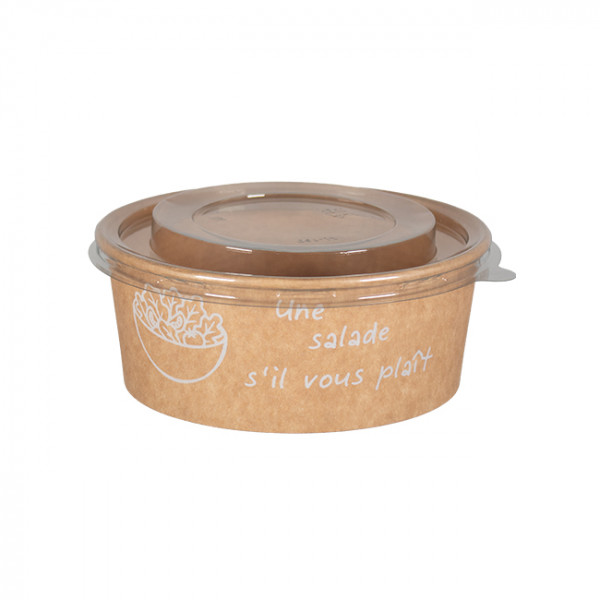 Cuenco de cartón kraft decorado con tapa de PET de 750 ml - Colección Natural