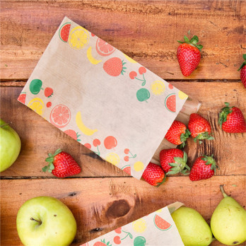Bolsa para alimentos decorada frutas y verduras 1 kg en papel kraft 14 + 9 x 22 cm