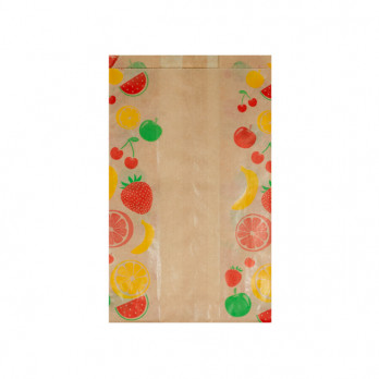 Bolsa para alimentos decorada frutas y verduras 1 kg en papel kraft 14 + 9 x 22 cm