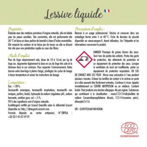 Detergente líquido Ecocert 20 L