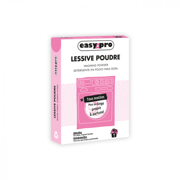Detergente en polvo en dosis de 130 g en caja de cartón