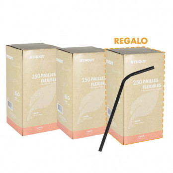Pajita flexible en cartón negro 20 cm Ø 6 mm : 2 CAJAS COMPRADAS = 1 CAJA GRATIS