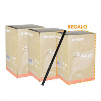 Pajita recta de cartón negro 20 cm Ø 8 mm : 2 CAJAS COMPRADAS = 1 CAJA GRATIS