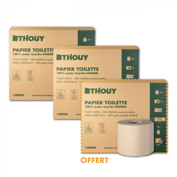 Papel higiénico 2 capas - Guata reciclada Habana - Rollos de 35 m - 2 cajas compradas - 3ª caja gratis