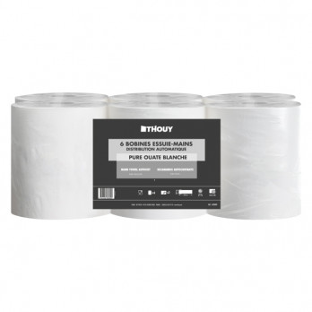 Bobina Papel Secamanos. Calidad Celulosa Pura 2 Capas. Para distribuidor automático. 124m x 6 bobinas 17,8 g/m2