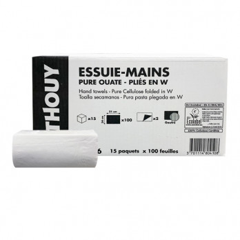 Servilletas para el secado de las mano plegadas en W - Guata pura 2 capas - 15 x 100 hojas 21 x 33,5 cm