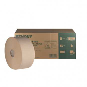 Papel higiénico de 2 capas - Celulosa reciclada Kraft Habana - Rollos de 134 m - Dispensador hoja a hoja