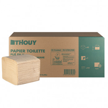 Papel higiénico de 2 capas - Celulosa reciclada kraft habana - Paquetes de 210 hojas plegadas