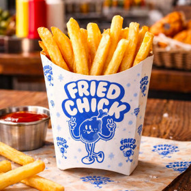 Caja de cartón de colores para patatas fritas personalizada para establecimientos de comida rápida