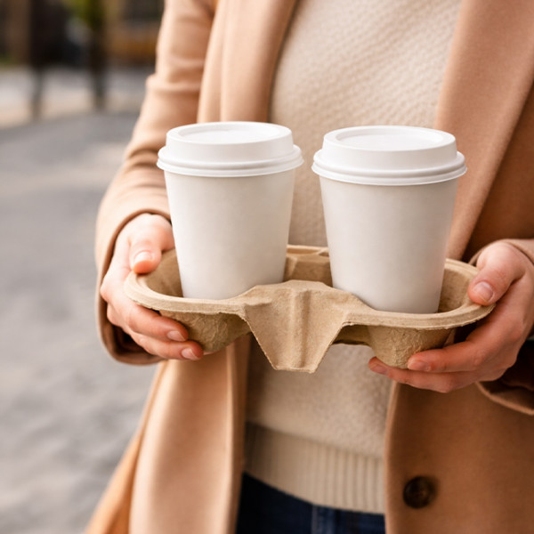 Portavasos para 2 en fibra reciclada moldeada