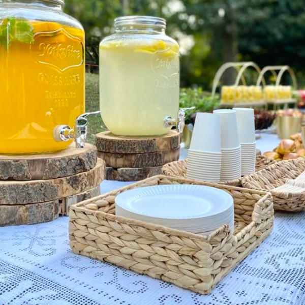 Comida al aire libre con limonada y vaso de papel