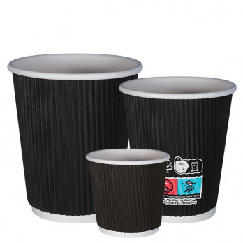 Vasos de papel negros de triple pared