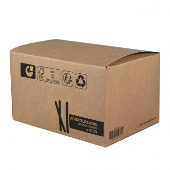 Caja dispensadora de 1000 agitadores de madera de 14 cm