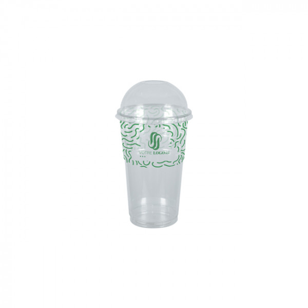 Vaso para batidos personalizado en PET con tapa abovedada de 30 cL - Impresión en hasta 4 colores