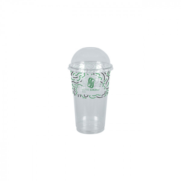 Vaso para batido personalizado en PET con tapa abovedada 30 cL - Impresión hasta 4 colores