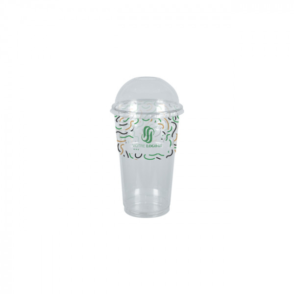 Vaso para batido personalizado en PET con tapa abovedada 30 cL - Impresión hasta 4 colores
