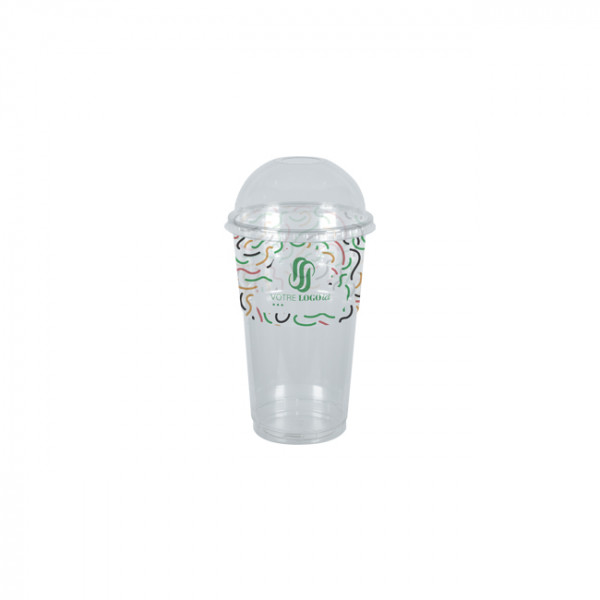 Vaso para batido personalizado en PET con tapa abovedada 30 cL - Impresión hasta 4 colores