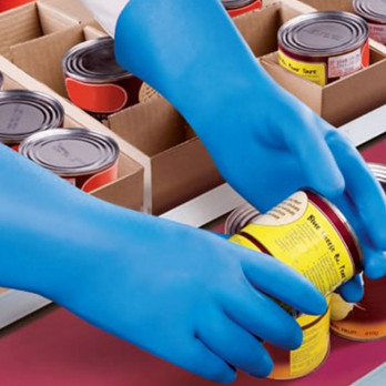 Par de guantes azules de látex sobre jersey de algodón talla S